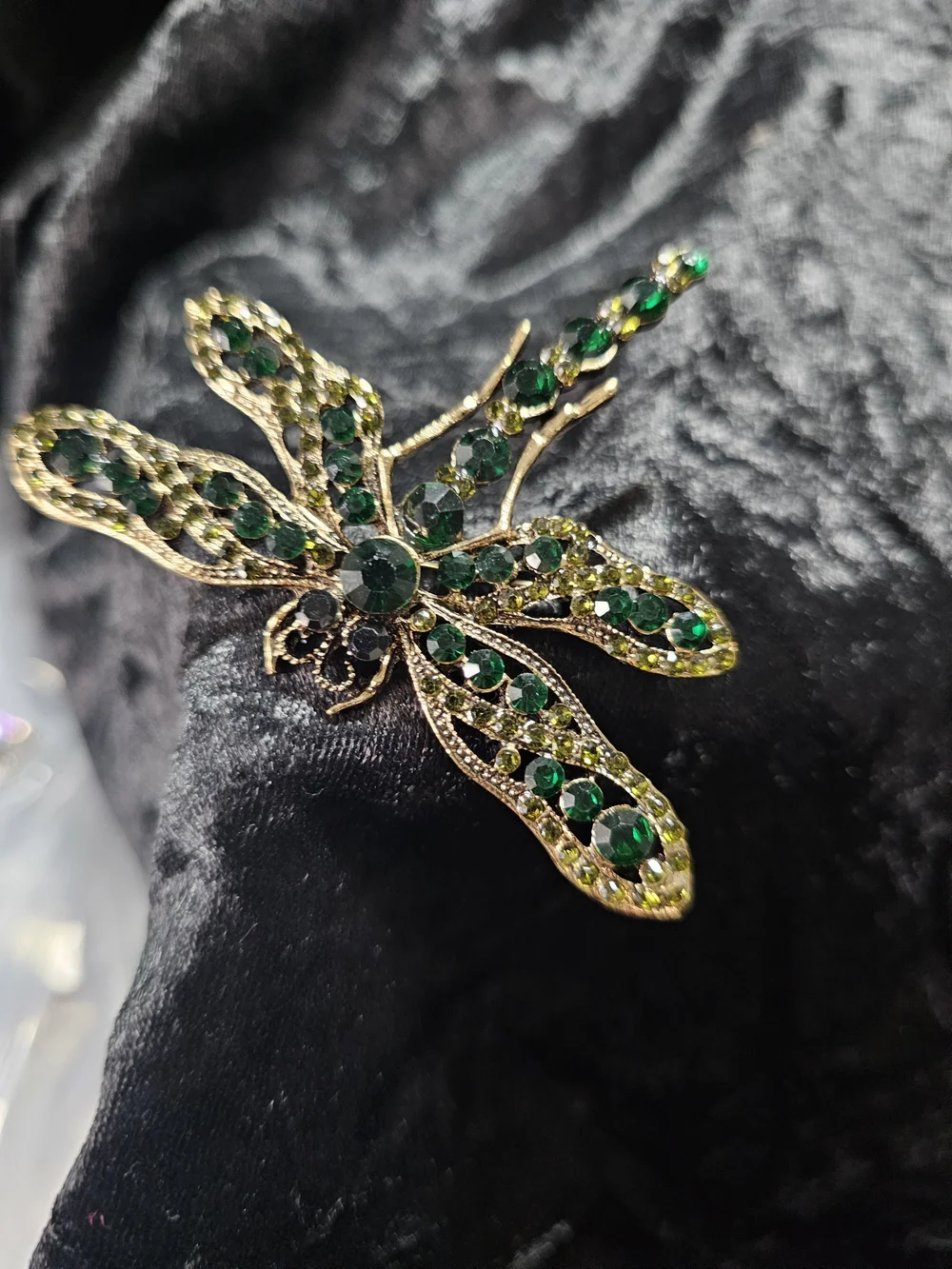 Emerald Dragonfly Crystal Brooch - Green